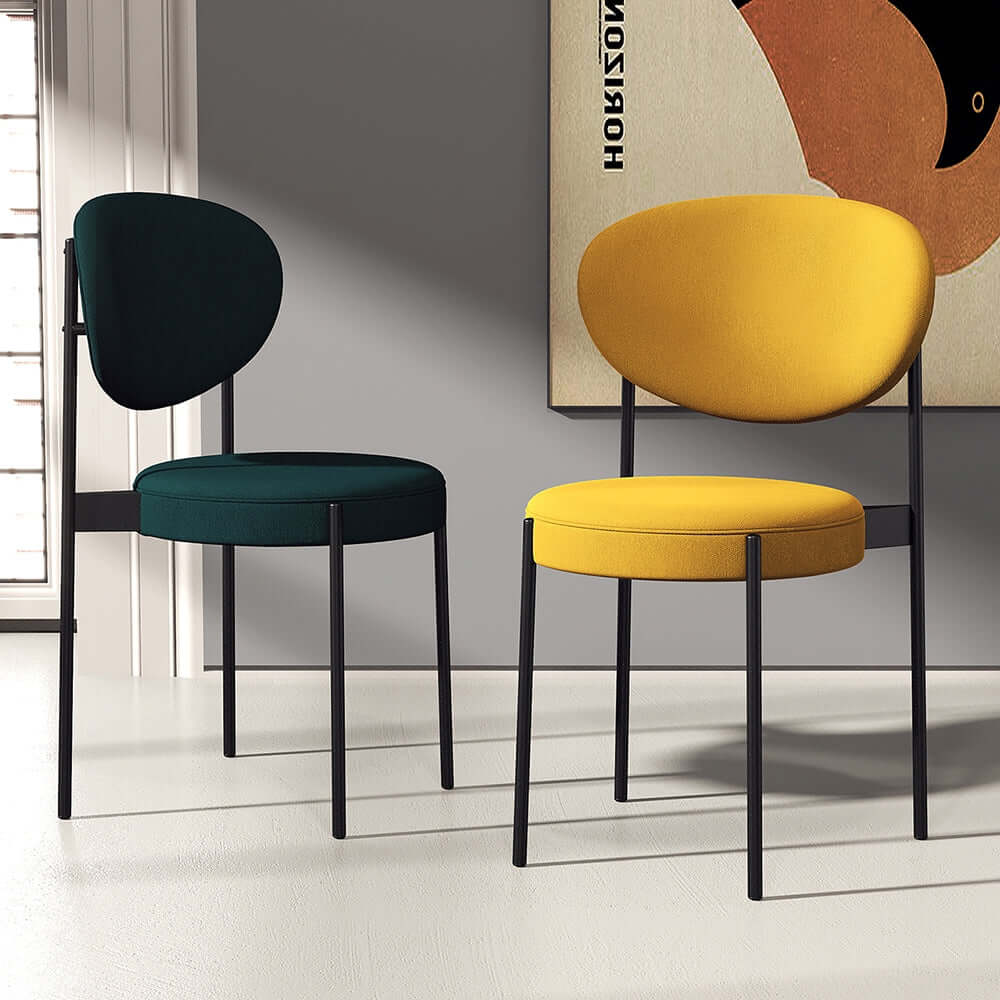 Chaises de salle à manger modernes rembourrées en lin, ensemble de 2 en jaune Image secondaire du produit