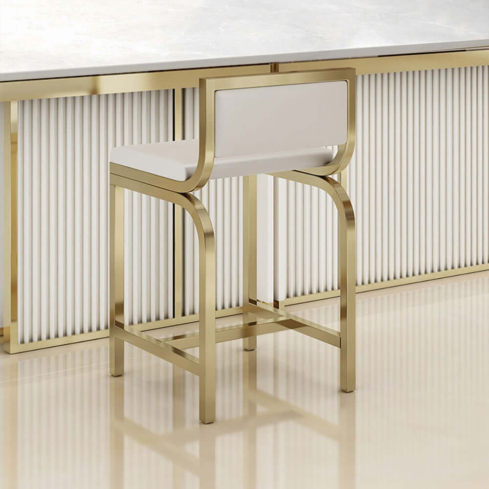 Moderner Counter-Höhe weißer Barhocker Set von 2 PU Leder Polsterung & mit Rückenlehne Zweitbild