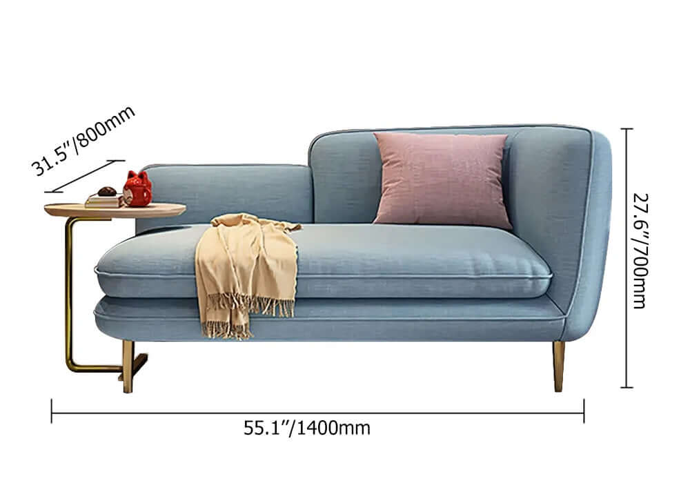 Stylish 55 inch L-shape gray cotton and linen loveseat for 2 seaters small chaise lounge with cushions