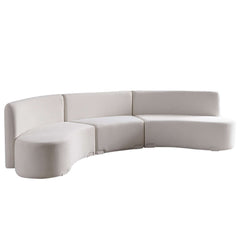 Modern 120 inch white sofa with curved design and soft velvet upholstery