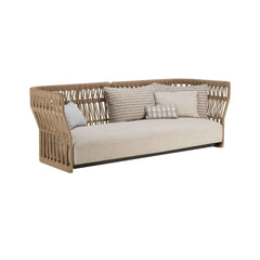 Stylish Emilio Natural Style Wood Color Rattan Outdoor Sofa 3Seater with Cushion Pillow for Patio