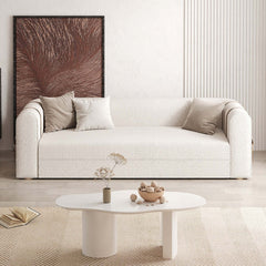 Modern white boucle sofa bed with storage function, 87 inches long