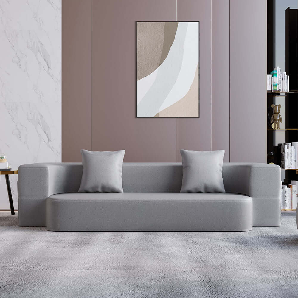 79 inch Modern Folding Sofa Bed LeathAire Upholstered Full Sleeper with Comfortable Cushions and Sturdy Frame メイン画像