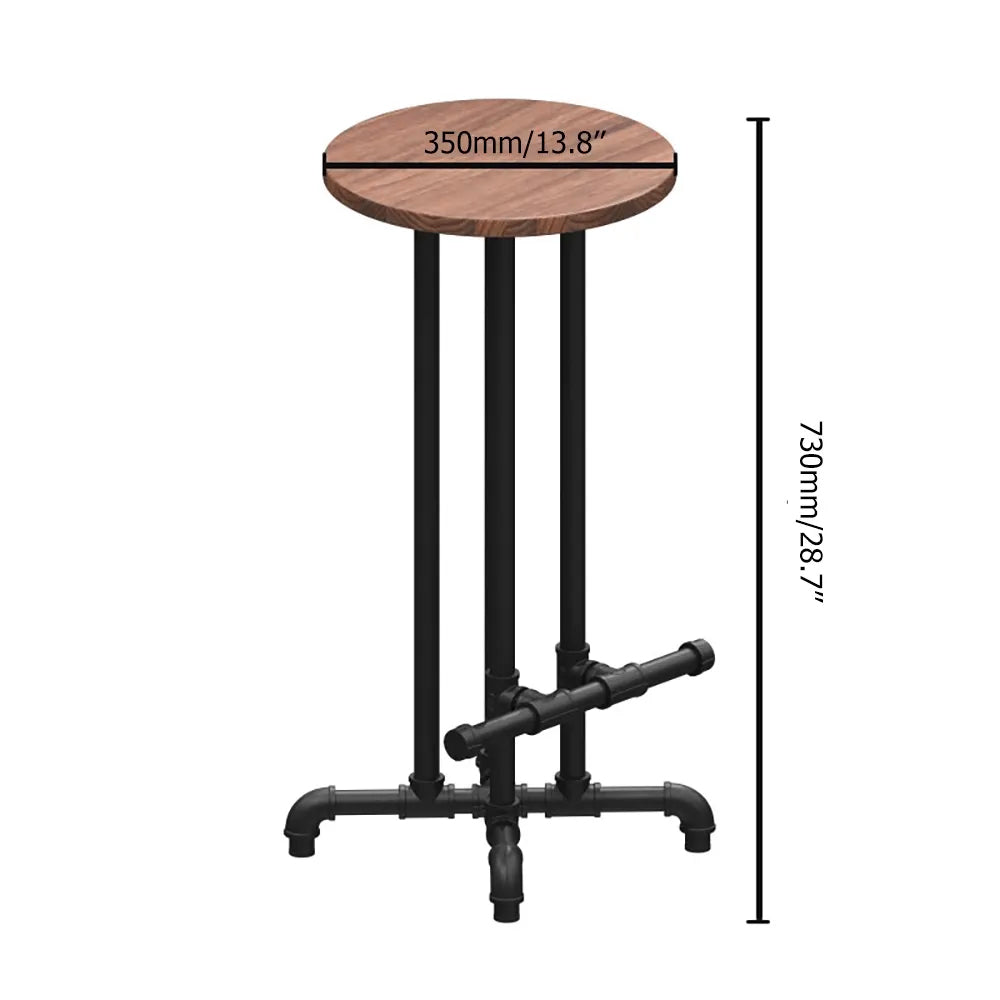 Industrial Bar Stool Bar Height Solid Wood with Footrest in Black Finsh