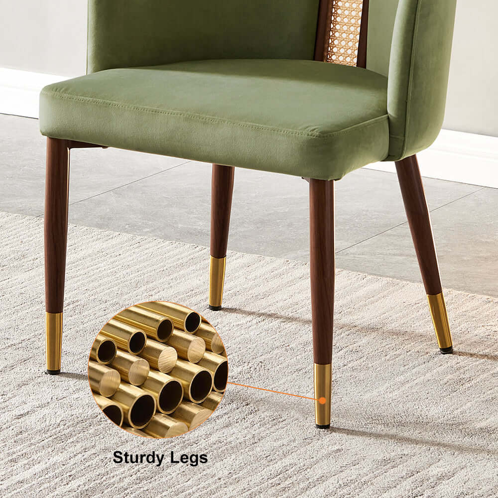 Modern Green Velvet Dining Chair Curved Back Rattan Dining Room Chairs ...
