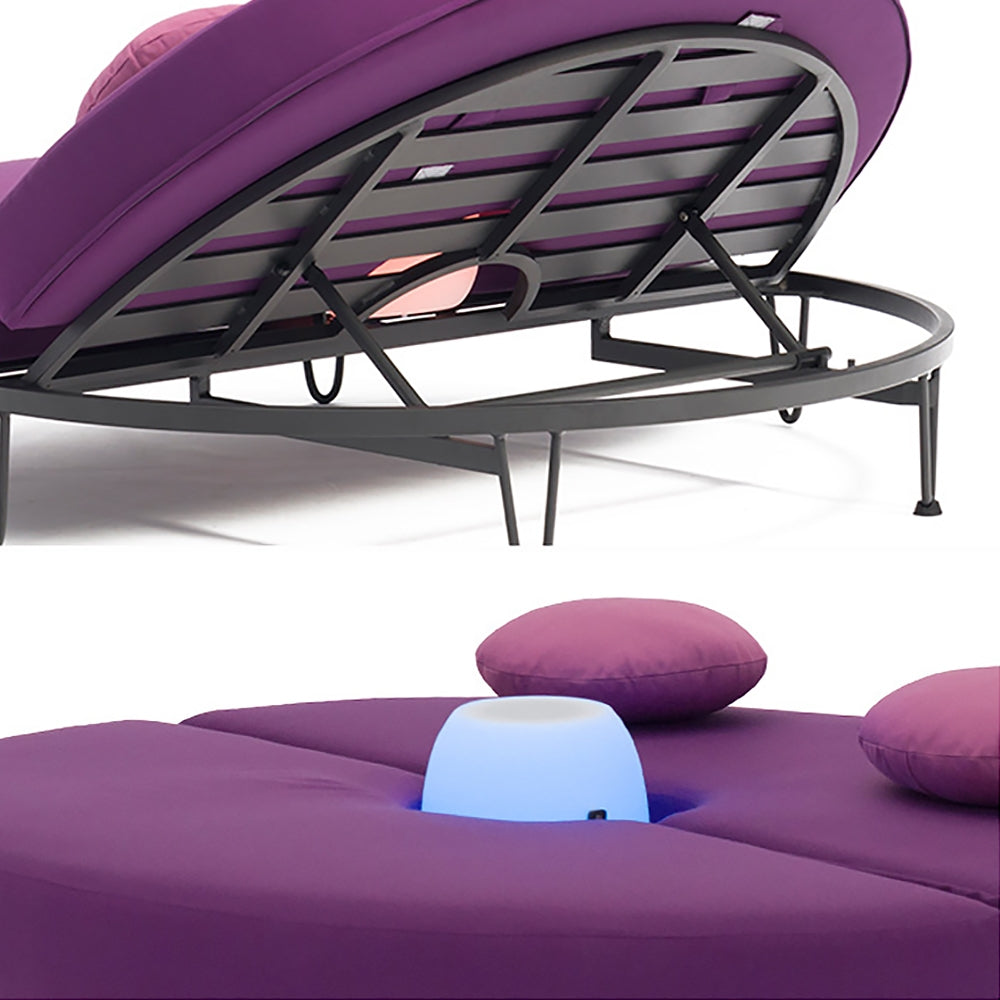 Patio Daybed Round Outdoor Garden Daybed Convertible with Bluetooth Speaker LED and Pillow