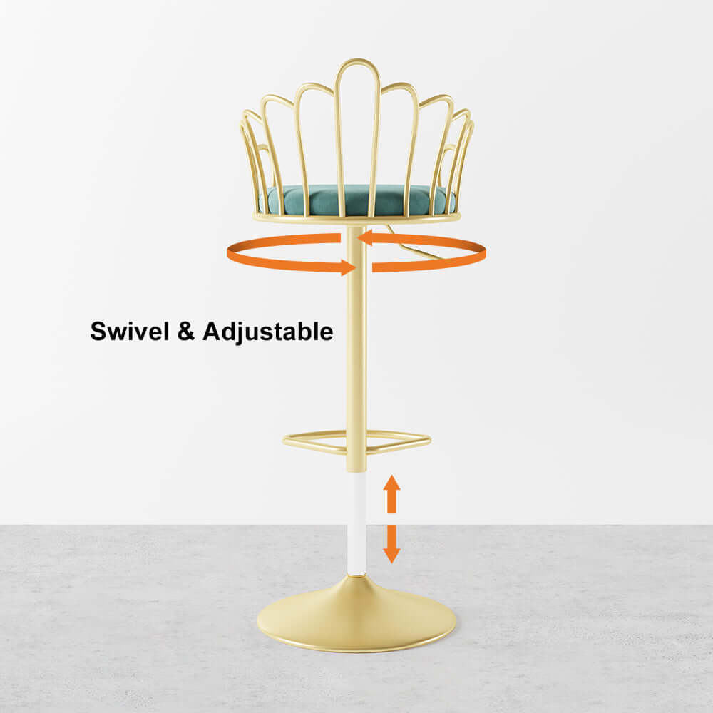 Blue Velvet Kitchen Island Counter Height Swivel Bar Stools - Set of 2 Elegant Chairs with Backrest