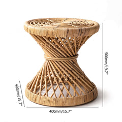 Modern 15.7 inch Hourglass Shaped Woven Rattan End Table with Natural Finish