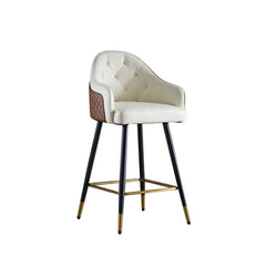 Elegant beige bar stool with full back and armrests in PU leather material