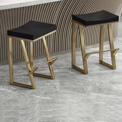 25.6 inch Modern White Solid Wood Bar Stool Backless with Elegant Golden Footrest for Home Bar