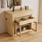 Contemporary walnut and gray dining set with extendable table, 4 chairs, and stylish storage sideboard