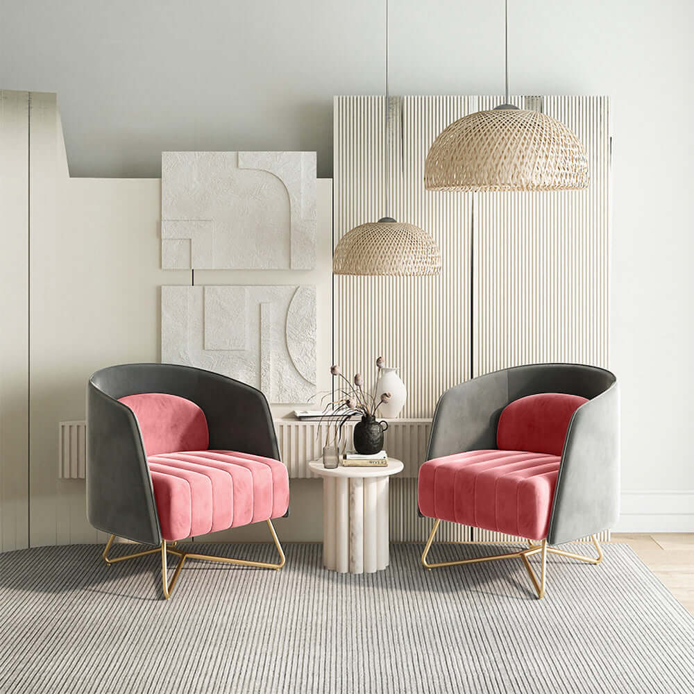 Cuddle Chair Pink & Gray Velvet Upholstered Club Chair Gold Modern Chair Accent Chair Secondary image