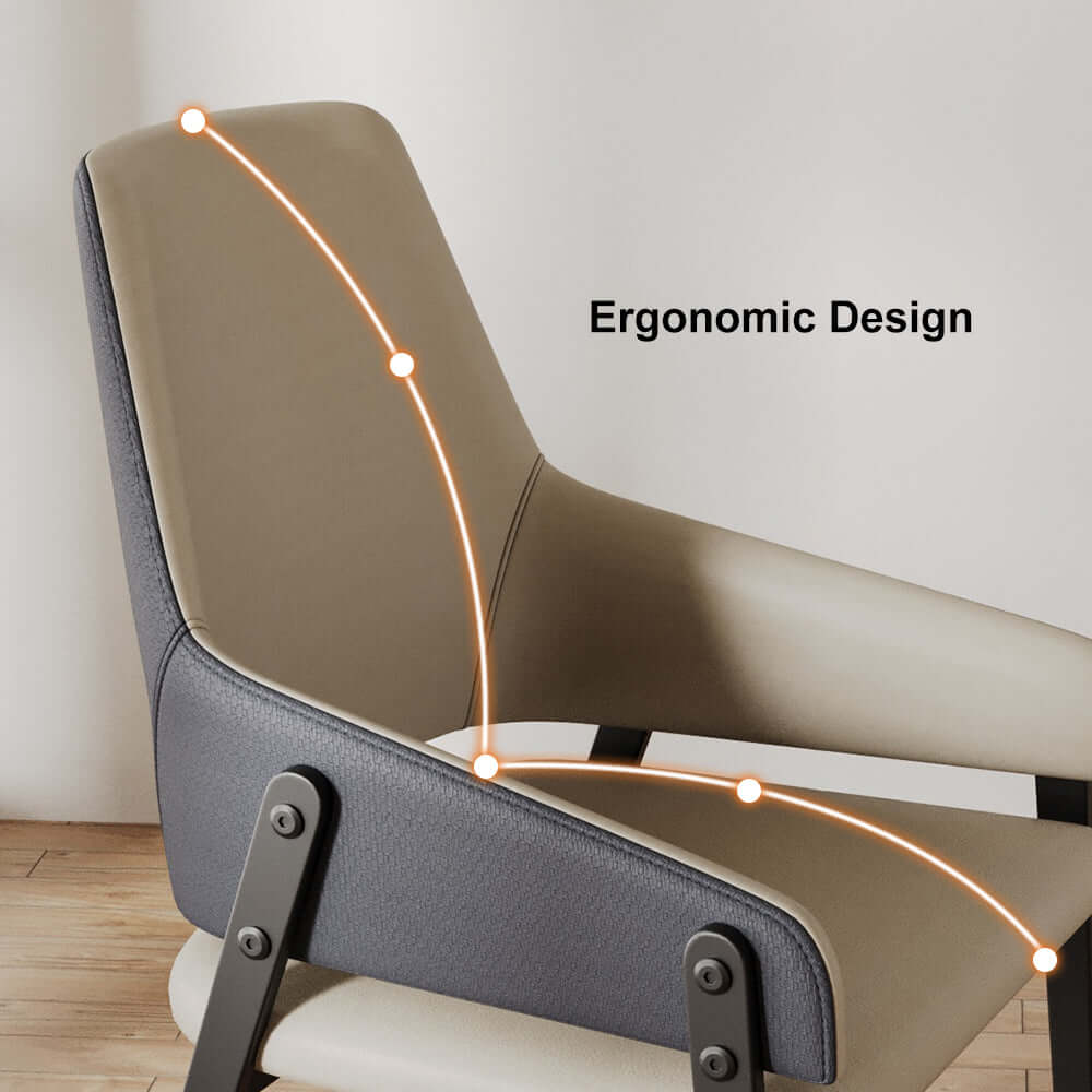 Contemporary Khaki PU Leather Dining Chairs Set of 2 Elegant Upholstery Solid Back Stylish Design