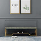 Stylish green entryway bench with hidden storage and padded seating