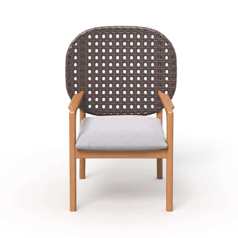 7-piece natural teak wood outdoor dining set with rattan armchair