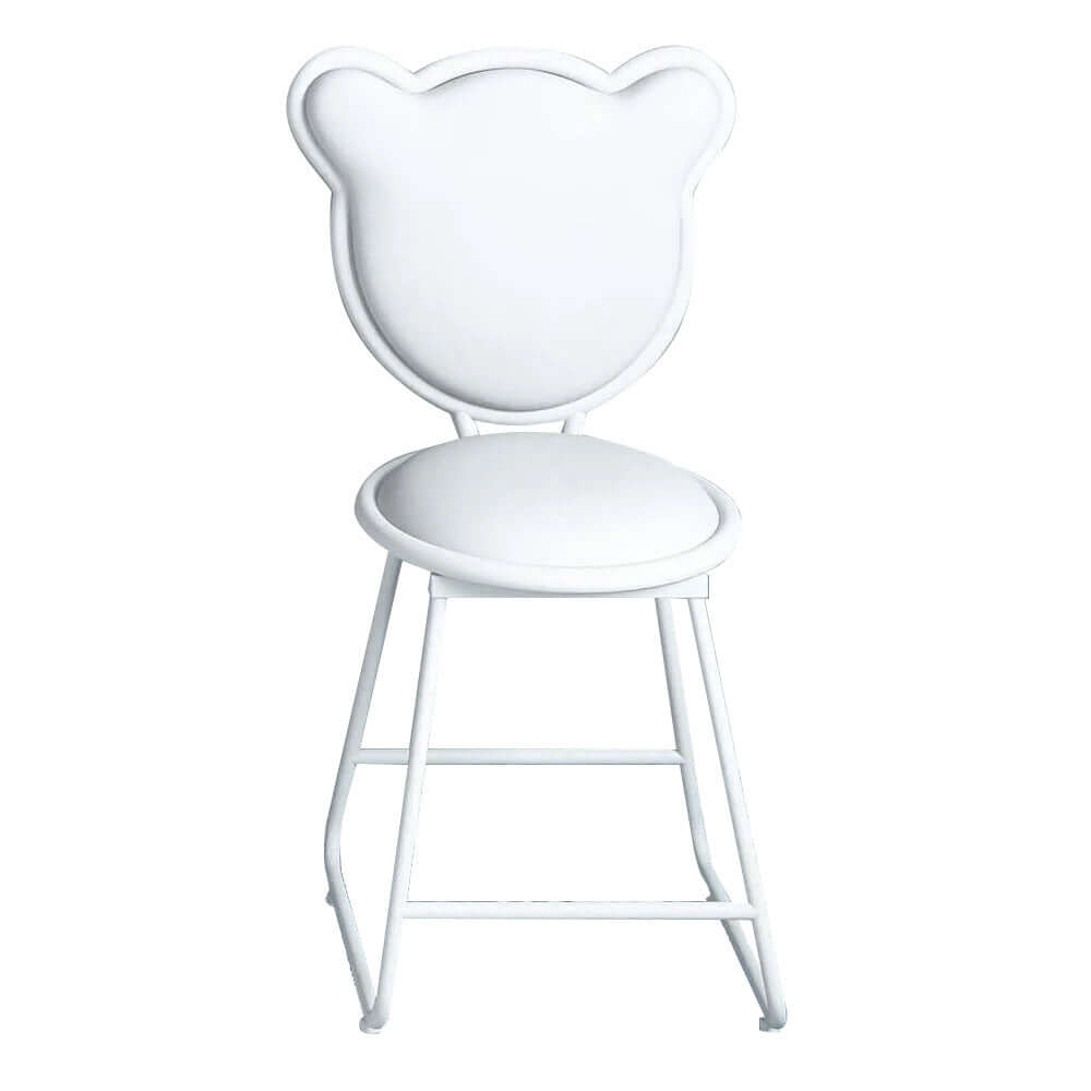 Pair of White Velvet Upholstered Dining Chairs Vanity Stools with Backrest in Bear Shape