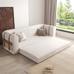 Contemporary white full sleeper sofa bed with side storage, 87 inches