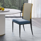 Sleek white and blue dining chair with high back for comfortable and fashionable dining
