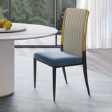 Modern White & Blue Dining Chair Leather High Back Velvet Upholstered Side Chair