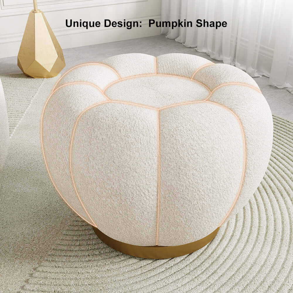 Modern white cream boucle ottoman with 23.6'' diameter for comfortable seating