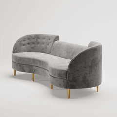 Luxurious modern gray velvet sofa with gold legs, perfect for spacious living rooms