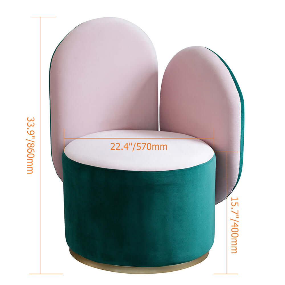 Luxurious green & pink velvet sidechair with gold metal base - comfortable single chair