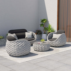 Outdoor Sofa Set with Faux Marble Top Coffee Table in Black & Gray - Comfortable and stylish seating for outdoor spaces