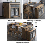 Contemporary walnut and gray dining set with extendable table, 4 chairs, and stylish storage sideboard