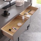 Chic gray makeup vanity table with side cabinet and mirror for daily beauty rituals