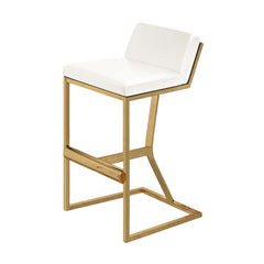 Fashionable White PU Leather Bar Stool & Counter Stool with Gold Legs and Footrest for Stylish Dining