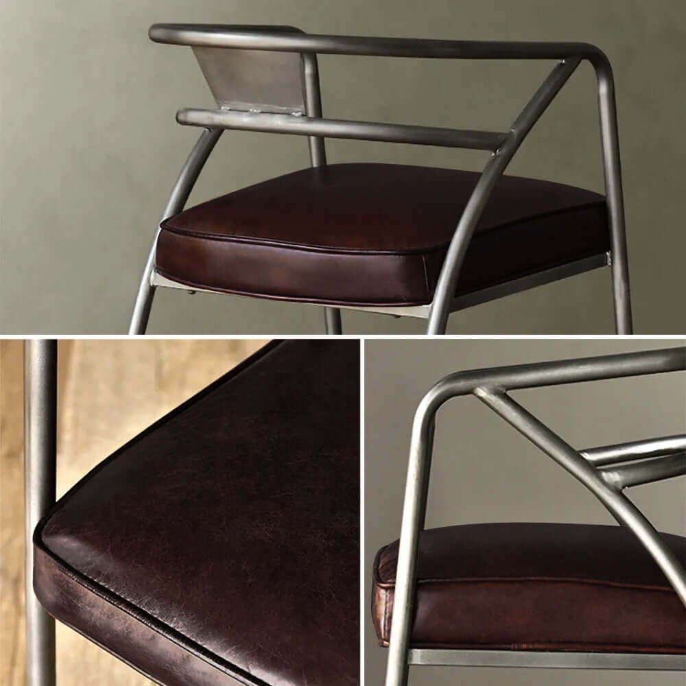 Pair of industrial style gray and brown dining chairs with upholstered curved back, set of 2