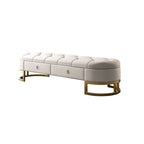 Beige Tufted Bench Seat with Two Storage Drawers and Leather Upholstery for Bedroom Organization