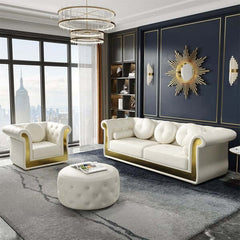 86.6" Modern White Leather Tufted Sofa with 5 Pillows - Elegant 3-Seater Couch for Stylish Home Interiors