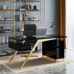 Black modern wooden executive writing desk and chair set for home office, 71 inches main product image