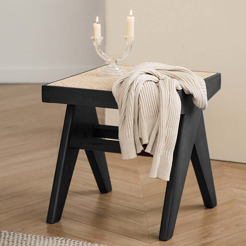 リビングルーム用フットスツール、ブラック＆ナチュラルモダンラタンオットマン サブ画像