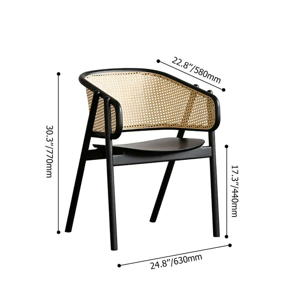 Black rattan chair featuring a modern curved back design