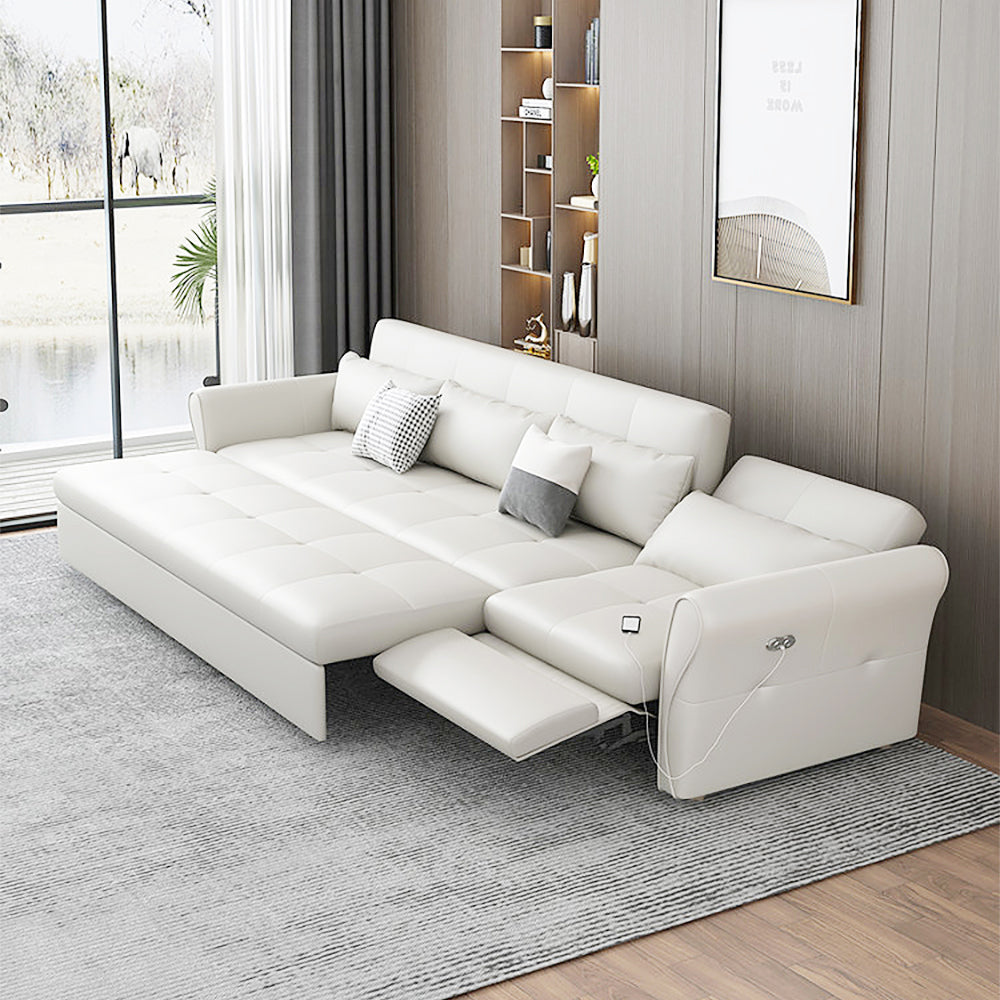 109 inch power reclining sleeper sofa bed in white LeathAire upholstery