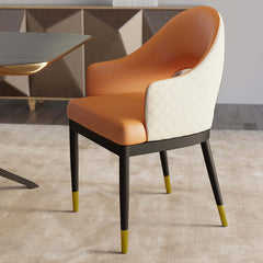 Modern Orange & Coffee PU Leather Open Back Dining Chair Set of 2 with Arms