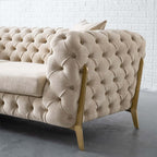 Sophisticated 91" Beige Modern Chesterfield Sofa 3Seater Button Tufted LeathAire in neutral color