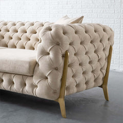 Sophisticated 91" Beige Modern Chesterfield Sofa 3Seater Button Tufted LeathAire in neutral color