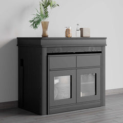 Contemporary walnut and gray dining set with extendable table, 4 chairs, and stylish storage sideboard
