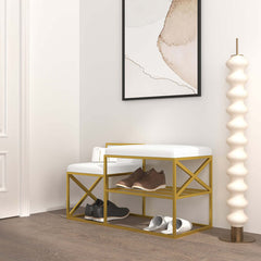 Fashionable white and gold PU leather bench seat for entryway decor