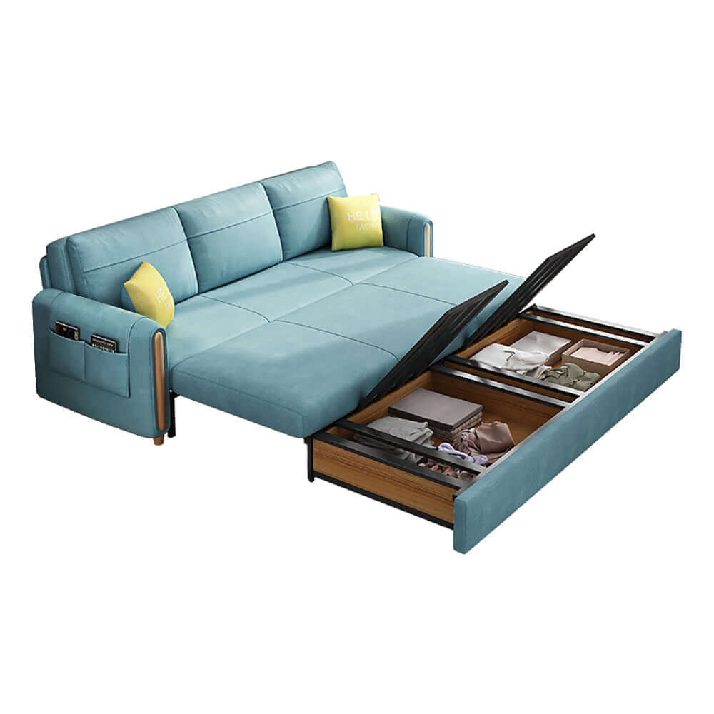 81.1" OffWhite Arm Full Sleeper Sofa Bed With Storage & Side Pockets ...