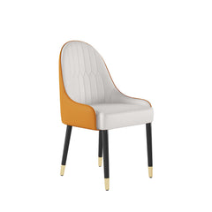 Modern white and orange dining chairs with metal legs, set of 2, made of PU leather for stylish dining room furniture