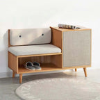 Upholstered shoe storage cabinet with door, entryway rattan shoe storage bench