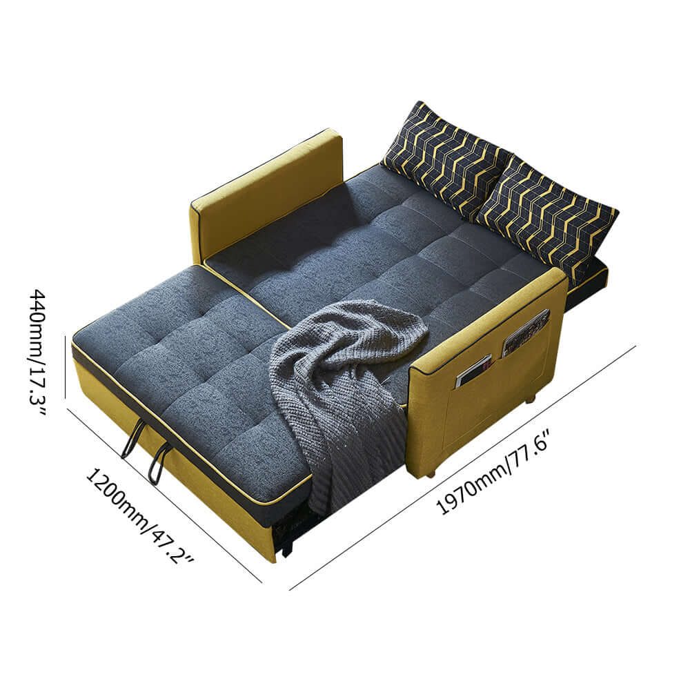 Stylish 55.1 inch Modern 2 Seat Convertible Sofa Bed with Full Sleeper Function, Cotton & Linen Upholstery