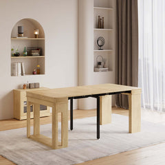 Modern extendable dining table with 4 chairs and rectangle storage sideboard in elegant walnut and gray finish