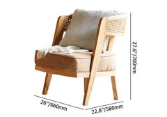 Fashionable Modern Ash & Rattan Accent Chair adorned with Cotton & Linen Upholstery for Cozy Living Room