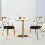 Modern White Dining Chair PU Leather Upholstery with Golden Geometric Frame 4 Pieces