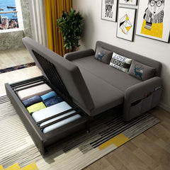 Modern deep gray convertible sofa bed full sleeper with storage cotton & linen upholster in living room